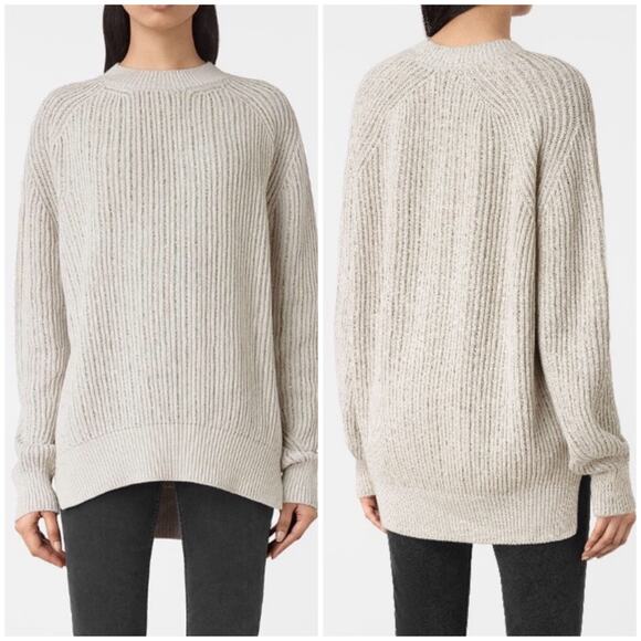 All Saints Lovisa Jumper Sweater Hand Embellished Beaded Oyster Stone Grey - Picture 1 of 12